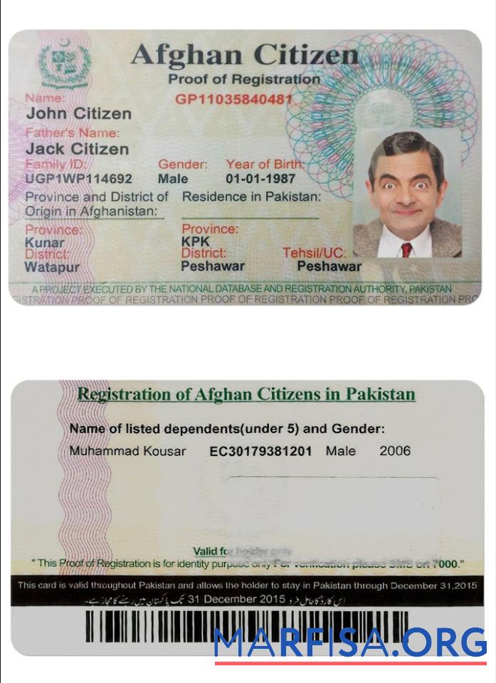 Downloadable Afghanistan Citizen proof of registration card PSD download for verification